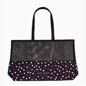Kate Spade Black Mesh Tote with White Pink Purple Polka Dot